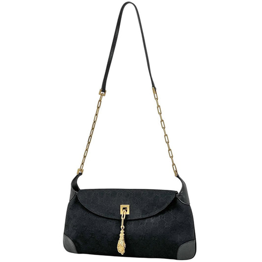 Gucci GG Pattern Shoulder Bag Tiger Head Canvas Black