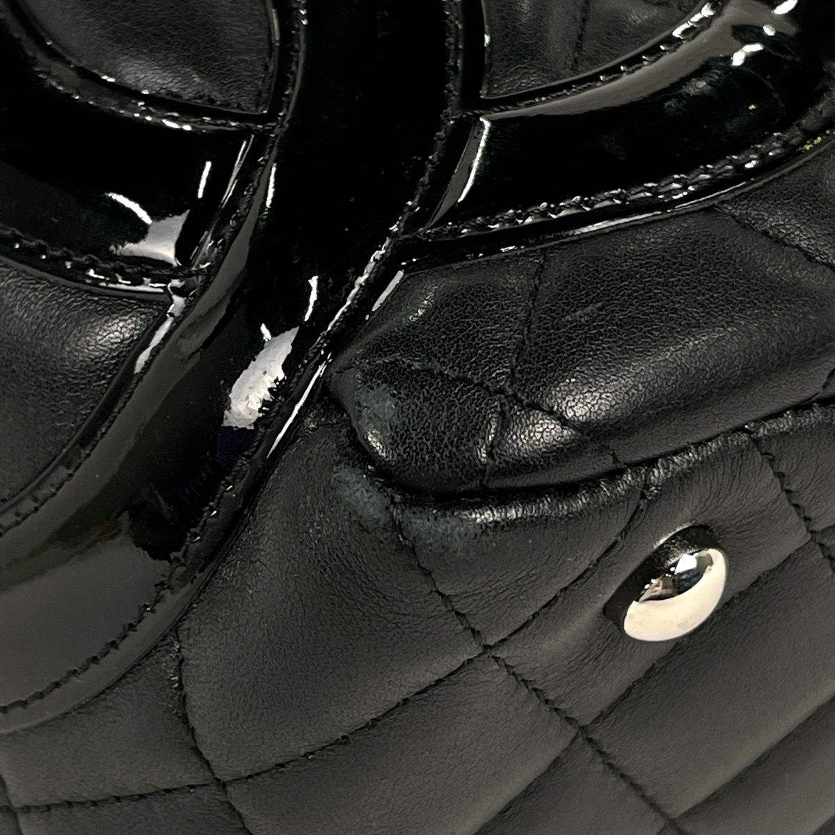 Chanel Cambon Line Bow Sling Bag CC Logo Mini Boston Quilted Leather Black — view 3