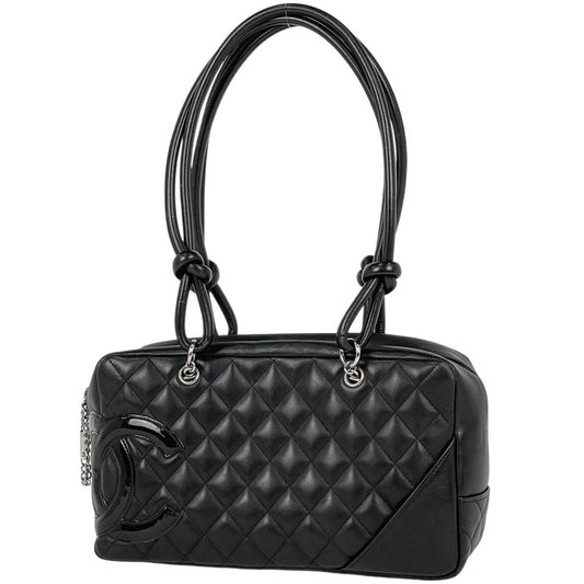 Chanel Cambon Line Bow Sling Bag CC Logo Mini Boston Quilted Leather Black