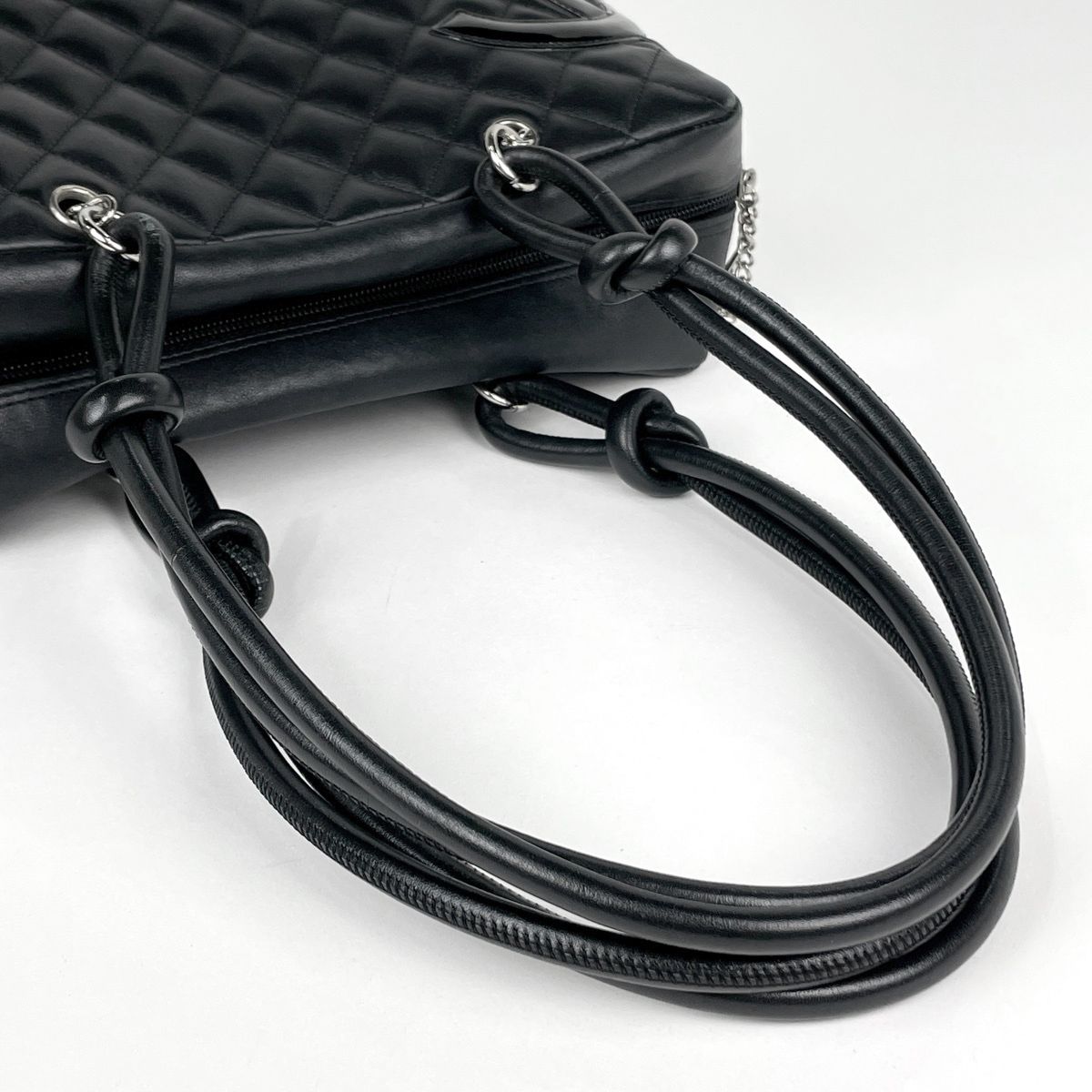 Chanel Cambon Line Bow Sling Bag CC Logo Mini Boston Quilted Leather Black — view 8