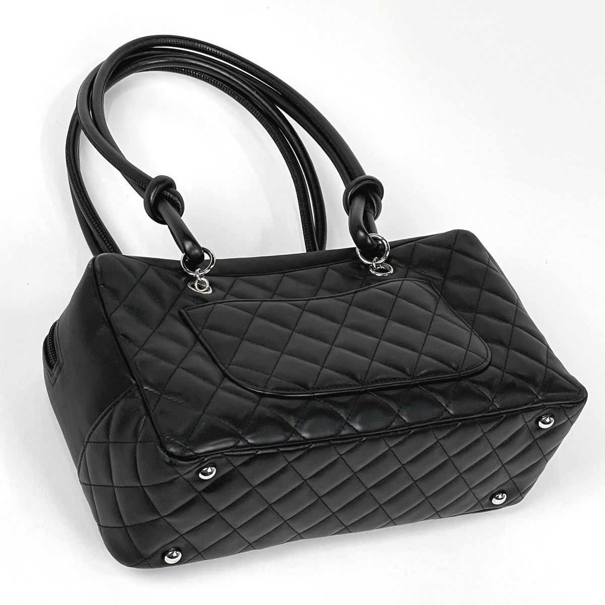 Chanel Cambon Line Bow Sling Bag CC Logo Mini Boston Quilted Leather Black — view 2
