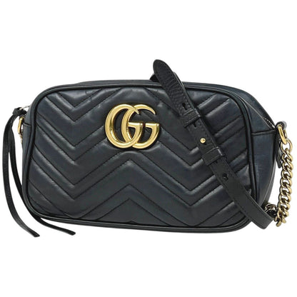Gucci GG Marmont Chain Shoulder Bag Double Leather Black