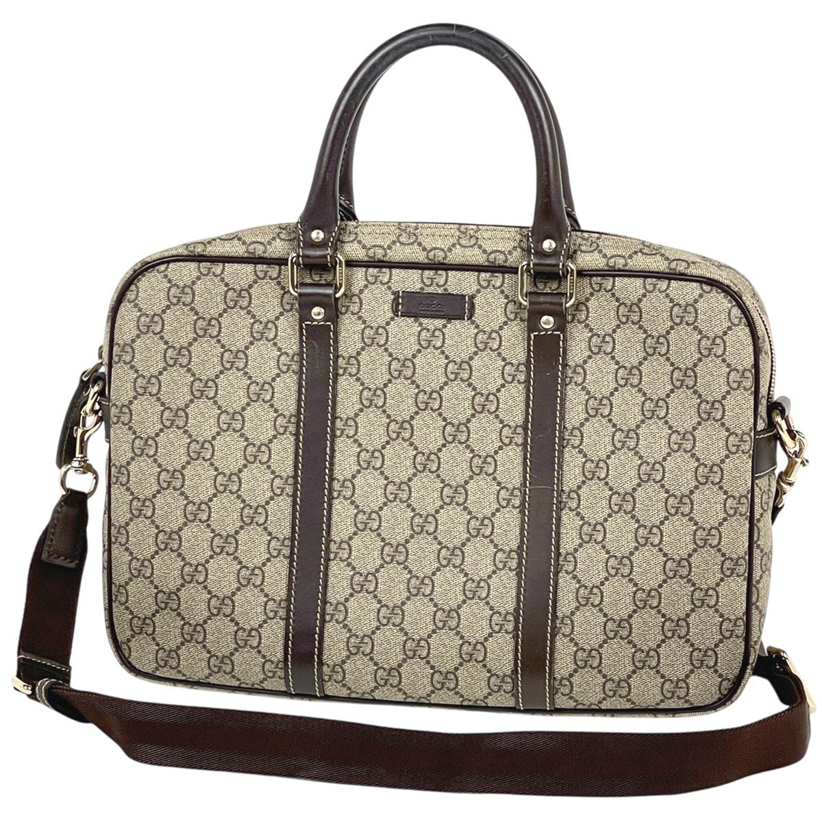 Gucci GG Pattern Business Briefcase Beige Brown