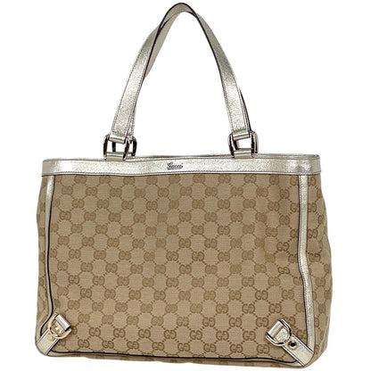 Gucci GG Pattern Tote Abbey Canvas Beige Gold