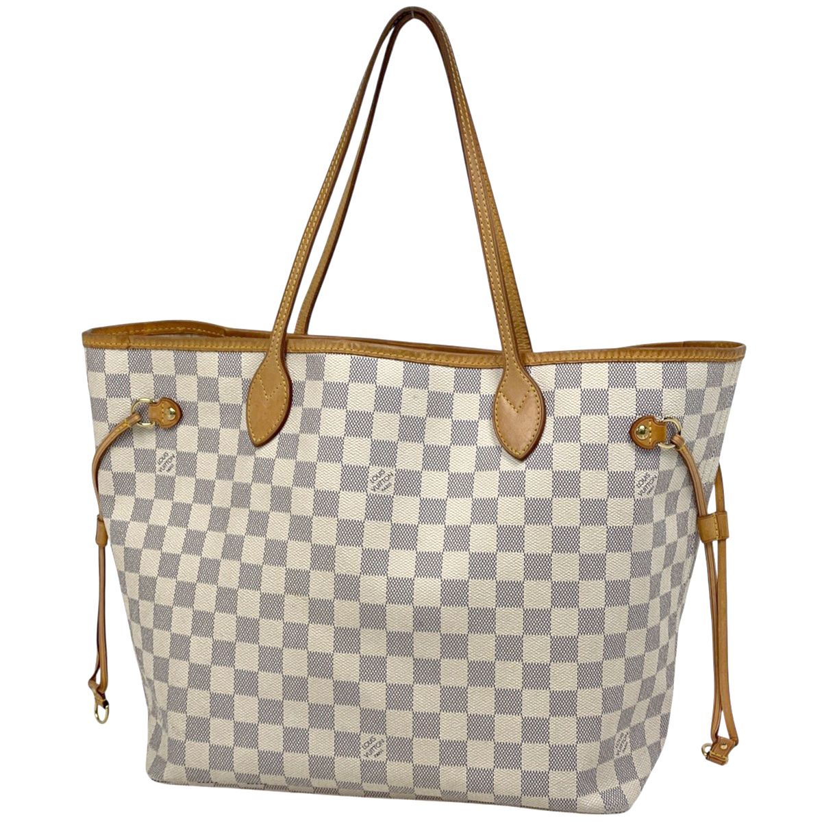 Louis Vuitton Neverfull MM Shoulder Bag Tote Damier Azur White