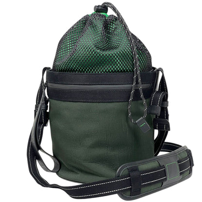 Bottega Veneta Bucket Messenger Bag Drawstring Khaki Nylon Green Black