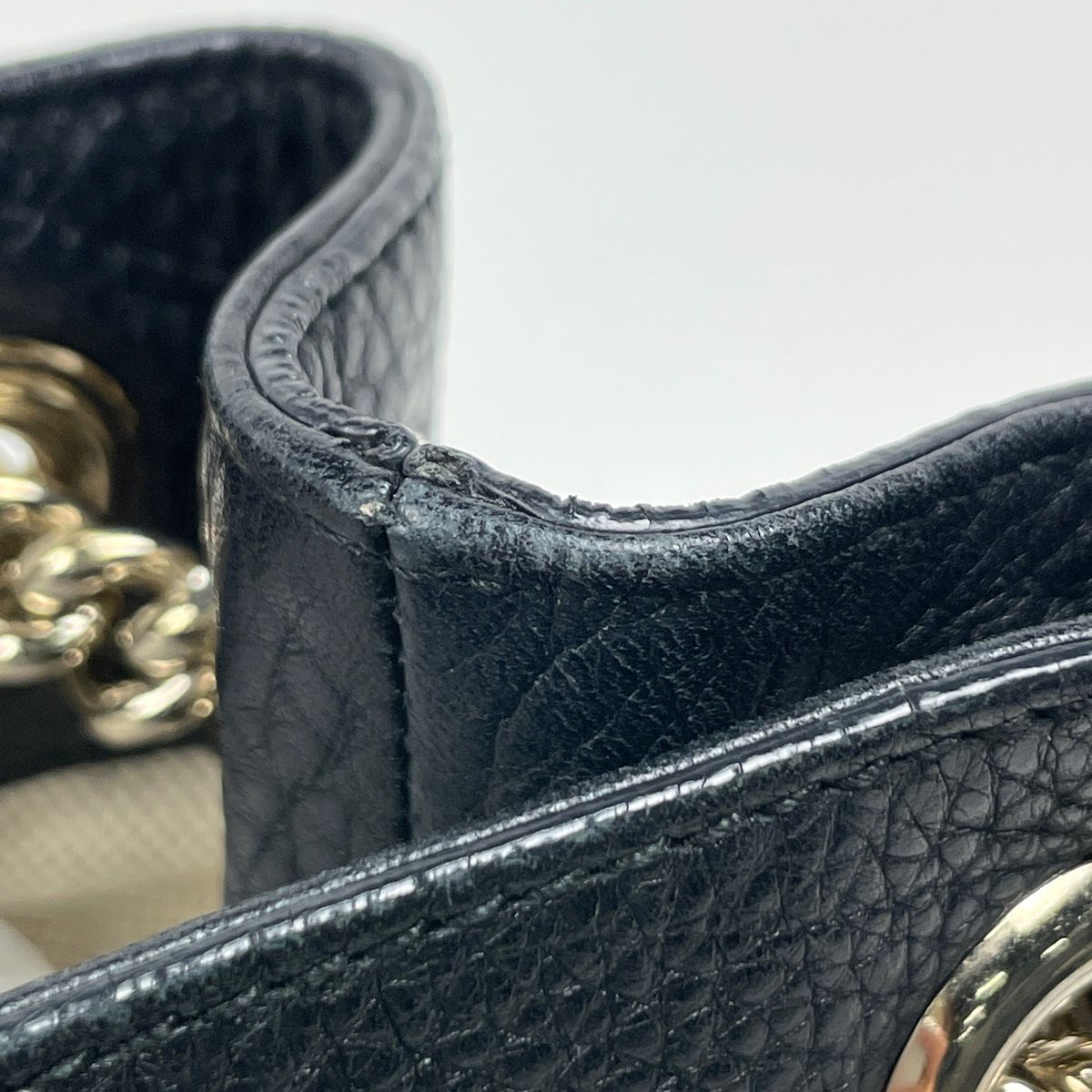 Gucci Soho Chain Shoulder Bag Interlocking Tote Leather Black — view 4