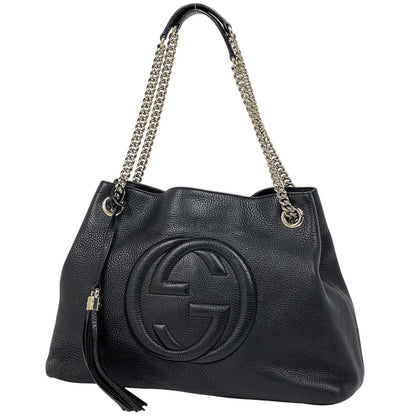 Gucci Soho Chain Shoulder Bag Interlocking Tote Leather Black