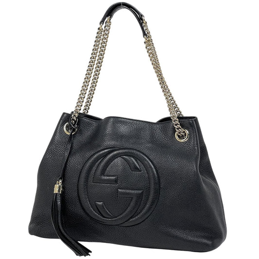 Gucci Soho Chain Shoulder Bag Interlocking Tote Leather Black