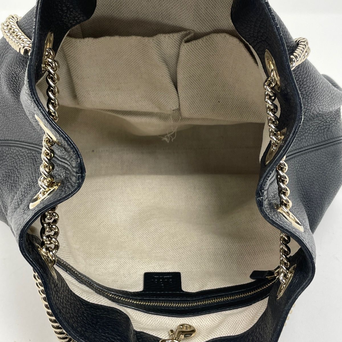 Gucci Soho Chain Shoulder Bag Interlocking Tote Leather Black — view 9