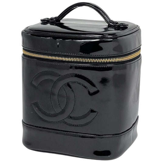 Chanel CC Logo Vanity Makeup Pouch Patent Leather Black