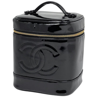 Chanel CC Logo Vanity Makeup Pouch Patent Leather Black