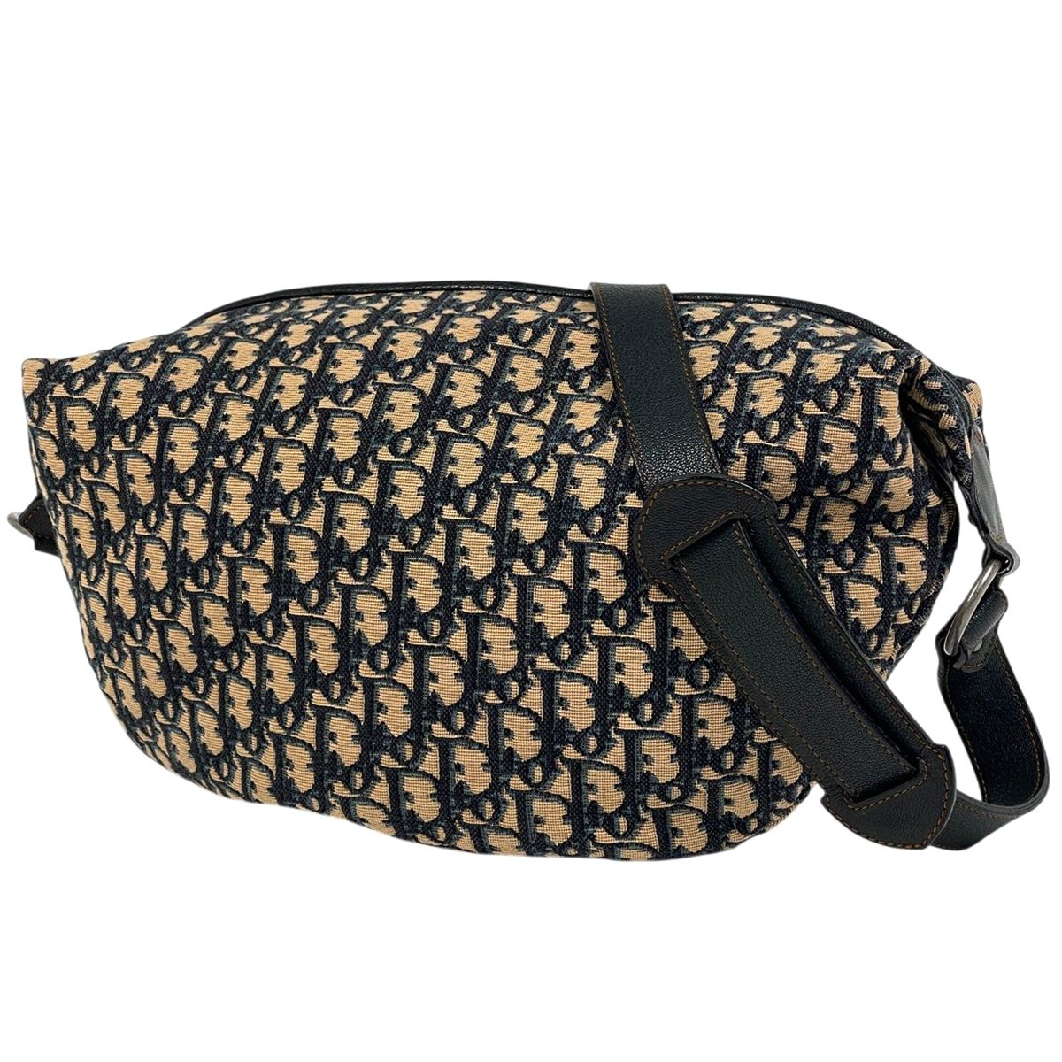Dior Trotter Pattern Shoulder Bag Canvas Navy Beige