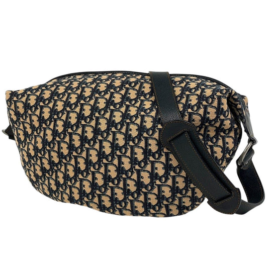 Dior Trotter Pattern Shoulder Bag Canvas Navy Beige