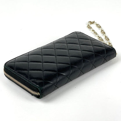 Chanel CC Logo Zip Around Wallet Quilted Chain Leather Black — view 2