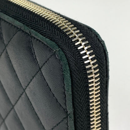 Chanel CC Logo Zip Around Wallet Quilted Chain Leather Black — view 5