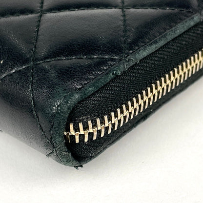 Chanel CC Logo Zip Around Wallet Quilted Chain Leather Black — view 3