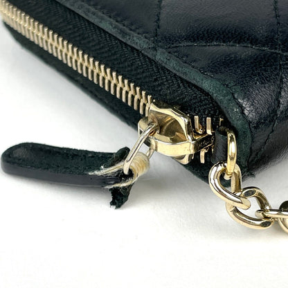 Chanel CC Logo Zip Around Wallet Quilted Chain Leather Black — view 4