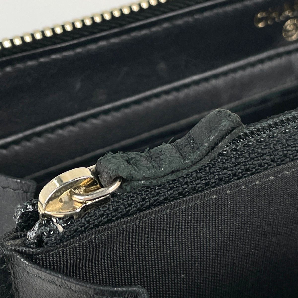 Chanel CC Logo Zip Around Wallet Quilted Chain Leather Black — view 6