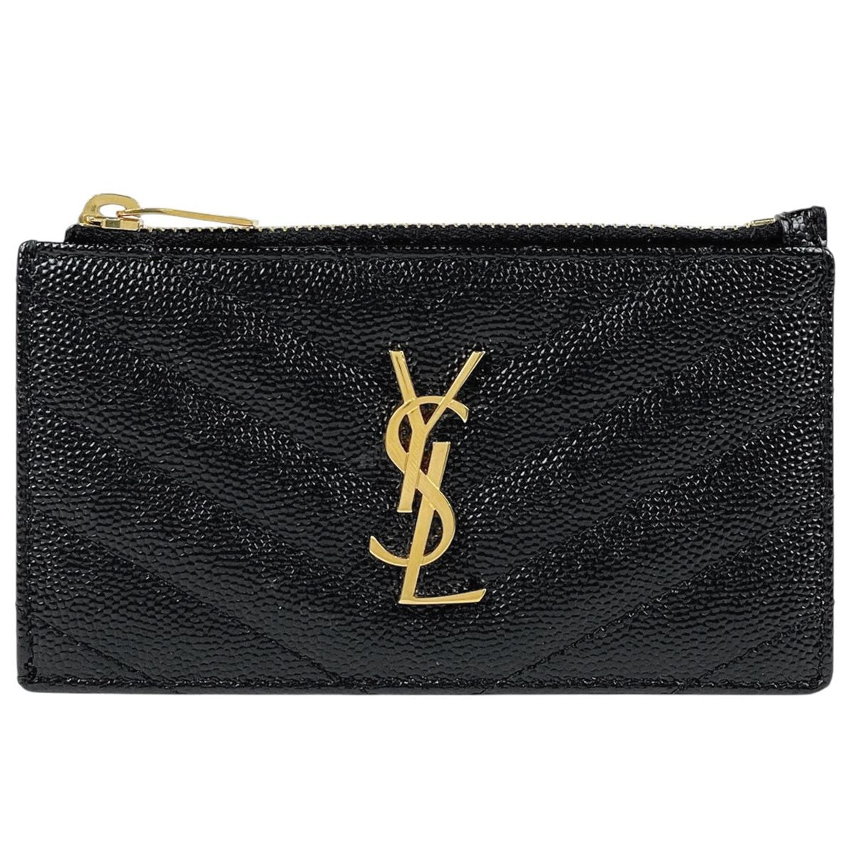 Saint Laurent Monogram Fragment Zip Card Case Leather Black