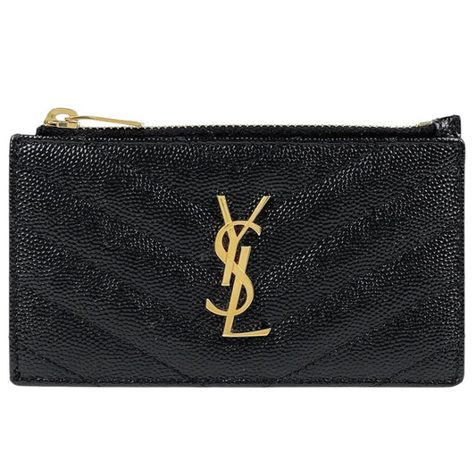 Saint Laurent Monogram Fragment Zip Card Case Leather Black