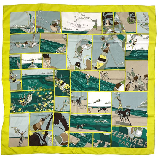 Hermes Carre 90 Soie Li Love Silk Scarf Yellow Multicolor