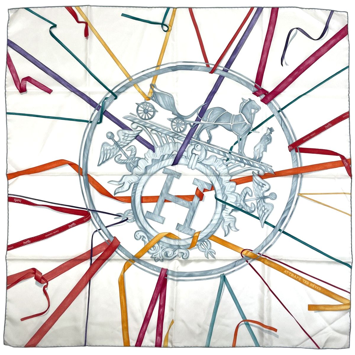 Hermes Carre 90 Attrape Tes Reves Catch Your Dreams Scarf Silk White Multicolor