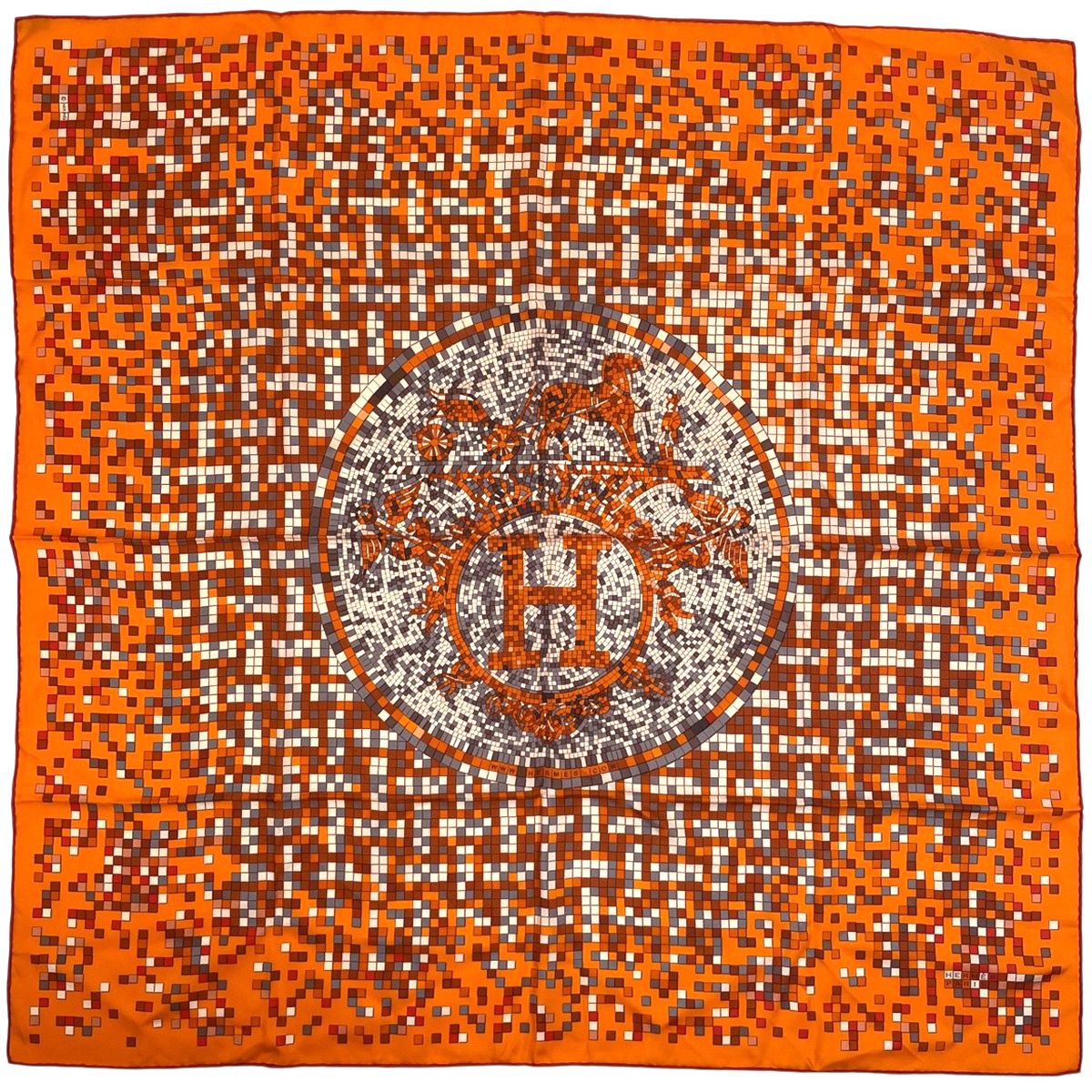 Hermes Carre 90 Mosaic 24 Scarf Silk Orange
