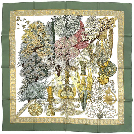 Hermes Carre 90 les Legendes de L'arbre Wood Legends Scarf Silk Green Multicolor