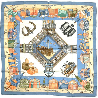 Hermes Carre 90 Charmes Des Plages Normandes Normandy Coast Charm Scarf Silk