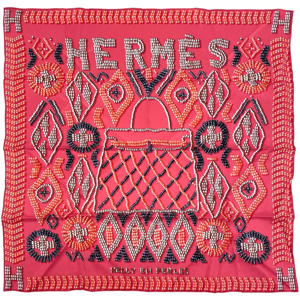 Hermes Carre 70 Kelly en Perles Scarf Silk Pink Multicolor Made of Pearls