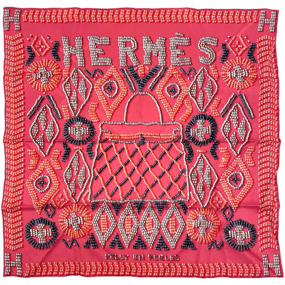 Hermes Carre 70 Kelly en Perles Scarf Silk Pink Multicolor Made of Pearls