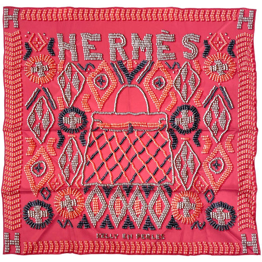 Hermes Carre 70 Kelly en Perles Scarf Silk Pink Multicolor Made of Pearls