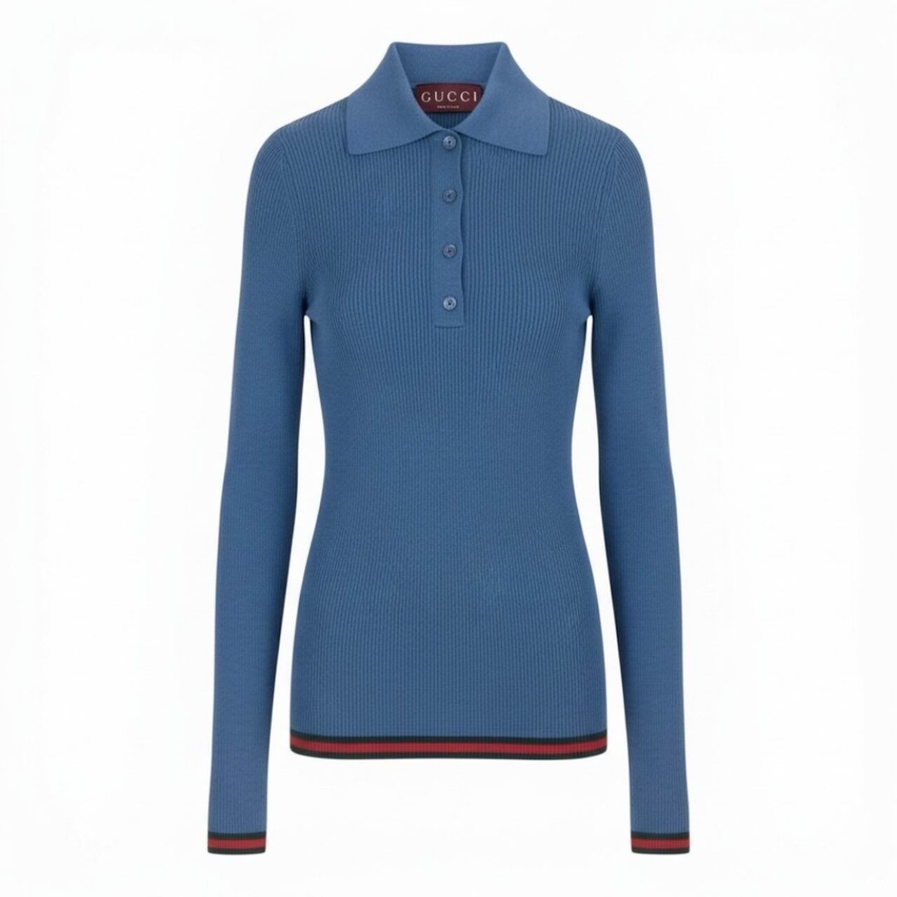Gucci Sherry Line Blue Cashmere Silk Knit Polo Shirt