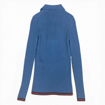 Gucci Sherry Line Blue Cashmere Silk Knit Polo Shirt — view 3