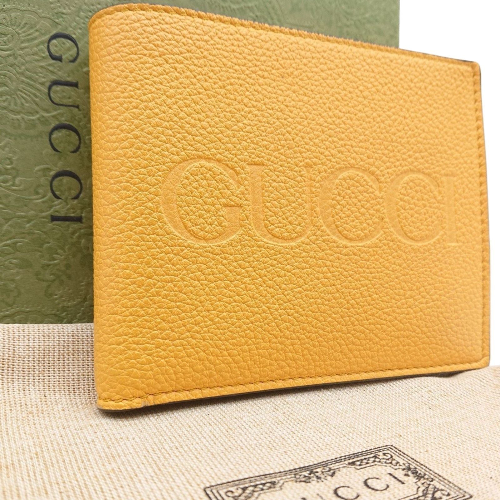 Gucci Folding Wallet Embossed Logo Yellow