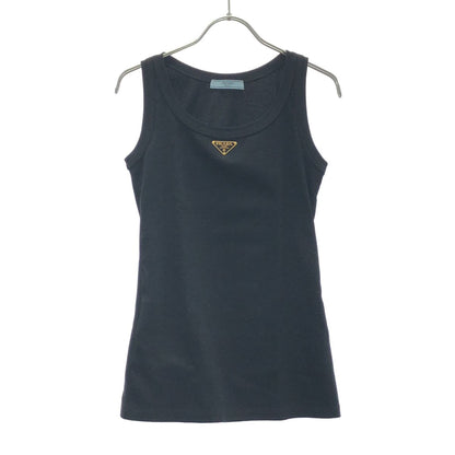 Prada Triangle Logo Rib Knit Jersey Tank Top Black 36 Sweater