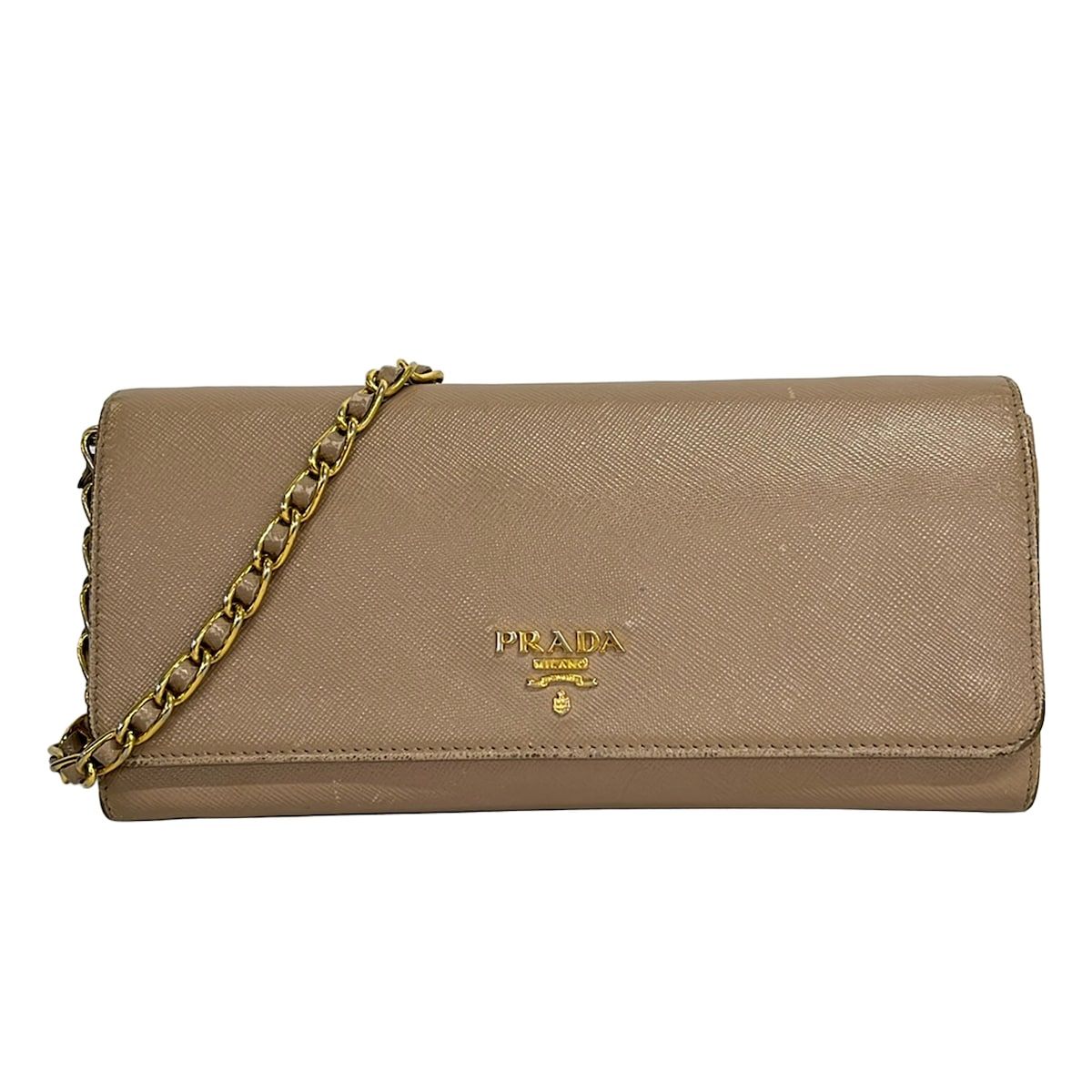Prada Wallet Beige Shoulder Strap Removable Leather