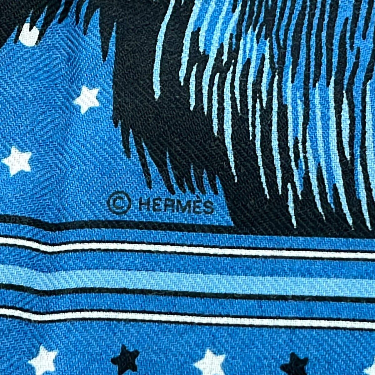 Hermes Shawl Navy Black Bear Cashmere Silk Scarf — view 2