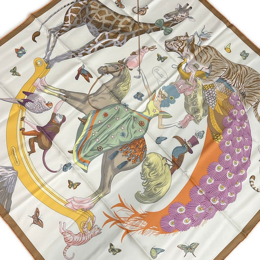 Hermes Scarf Carre 90 Ivory Beige Multi Story