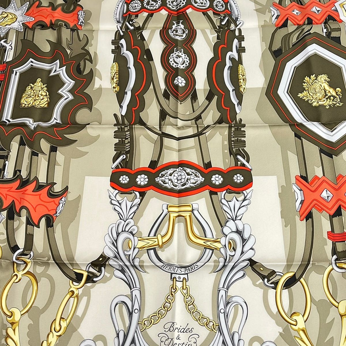 Hermes Scarf Carre 90 Khaki Orange Multi Brides & Destin — view 4