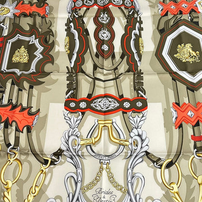 Hermes Scarf Carre 90 Khaki Orange Multi Brides & Destin — view 4