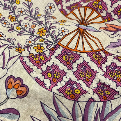 Hermes Shawl Beige Orange Multi Cashmere Silk Scarf — view 5