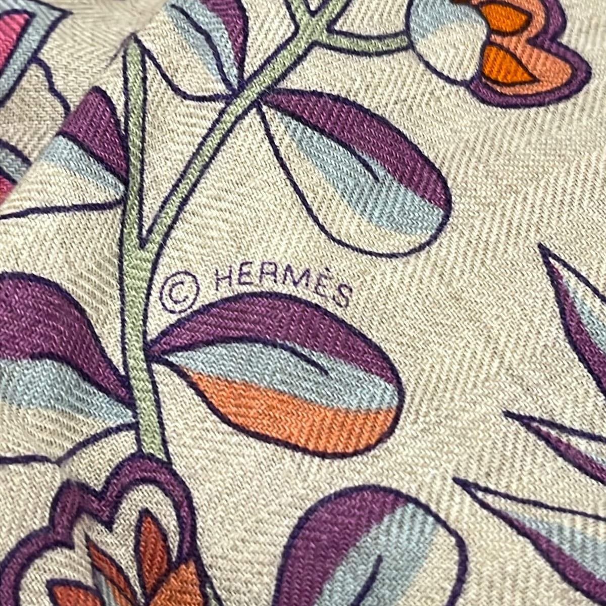 Hermes Shawl Beige Orange Multi Cashmere Silk Scarf — view 3