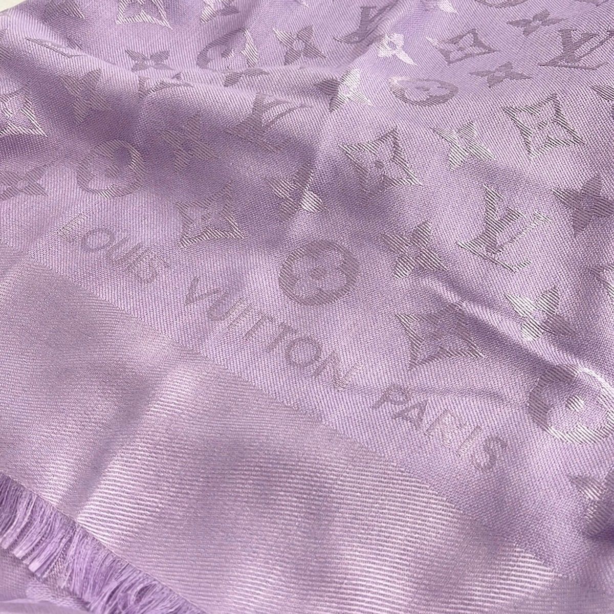 Louis Vuitton Scarf Light Purple Large Shawl Monogram Wool Silk — view 3
