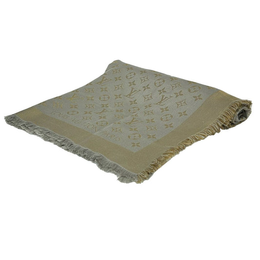 Louis Vuitton Shawl Monogram Shine Gray Silk Scarf