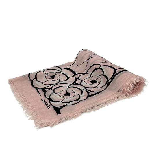 Chanel Shawl Light Pink Black Camellia Cashmere Scarf