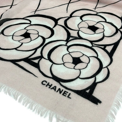 Chanel Shawl Light Pink Black Camellia Cashmere Scarf — view 5