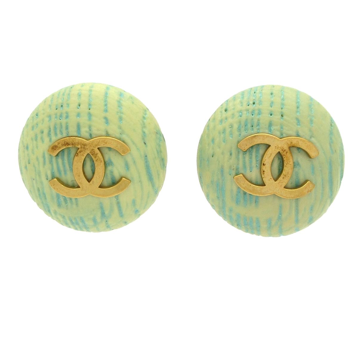 Chanel Earrings CC Logo Gold Beige Light Lean