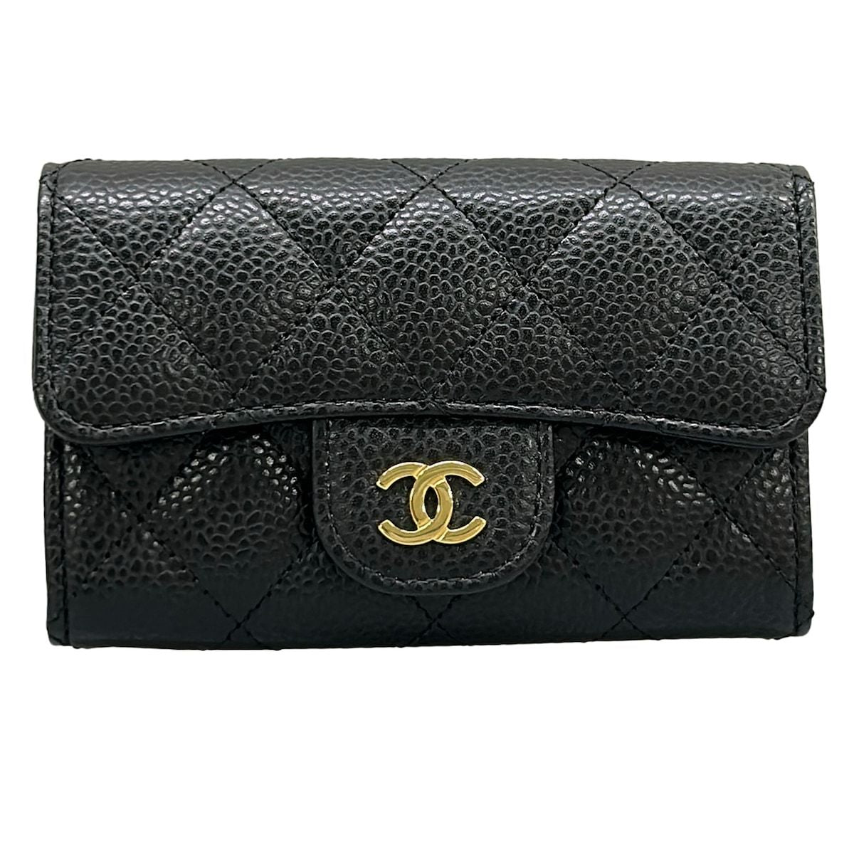 Chanel Card Case Quilted Black CC Logo Gold